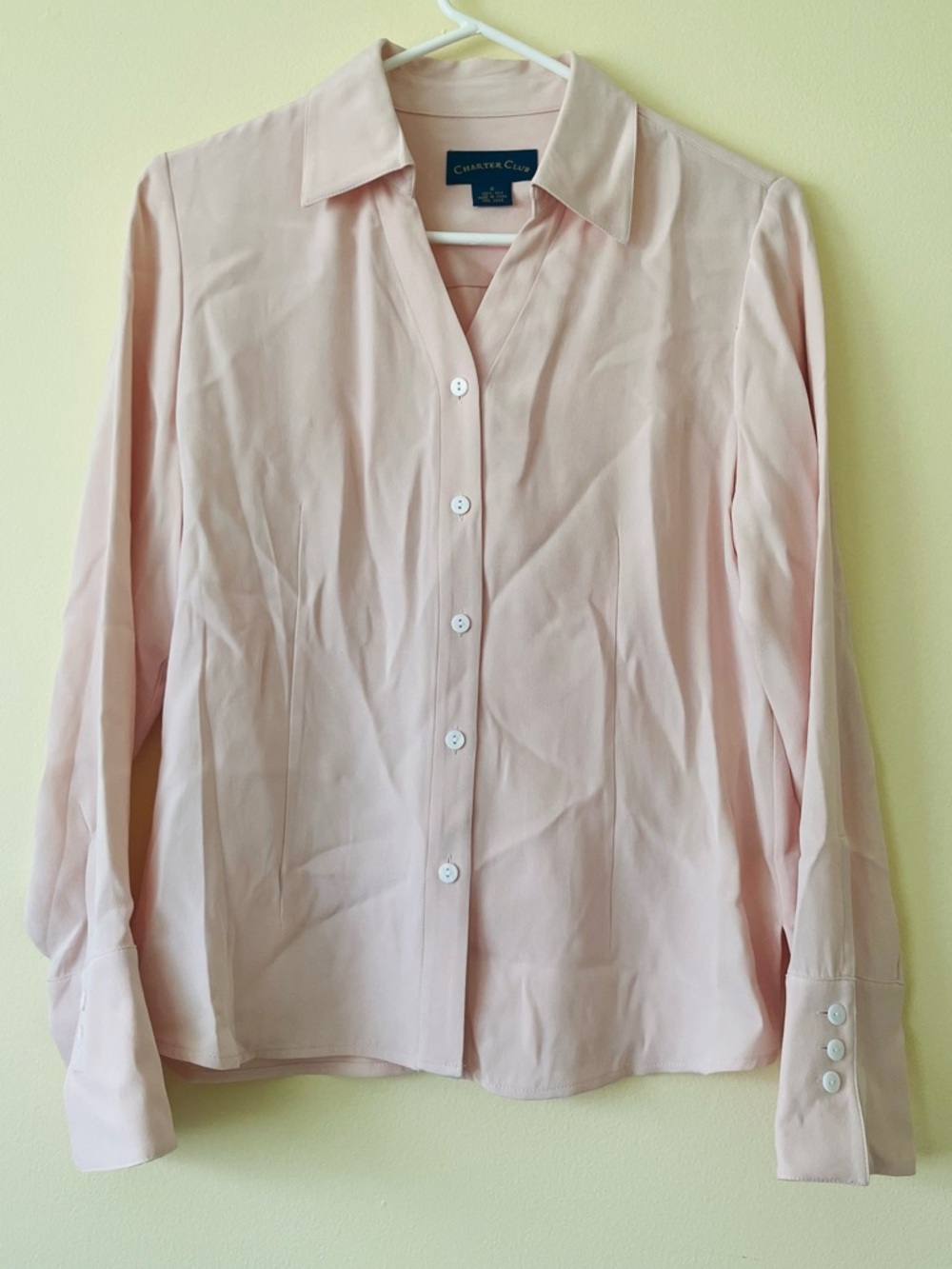 Charter Club silk long sleeve button up blouse light pink size 6